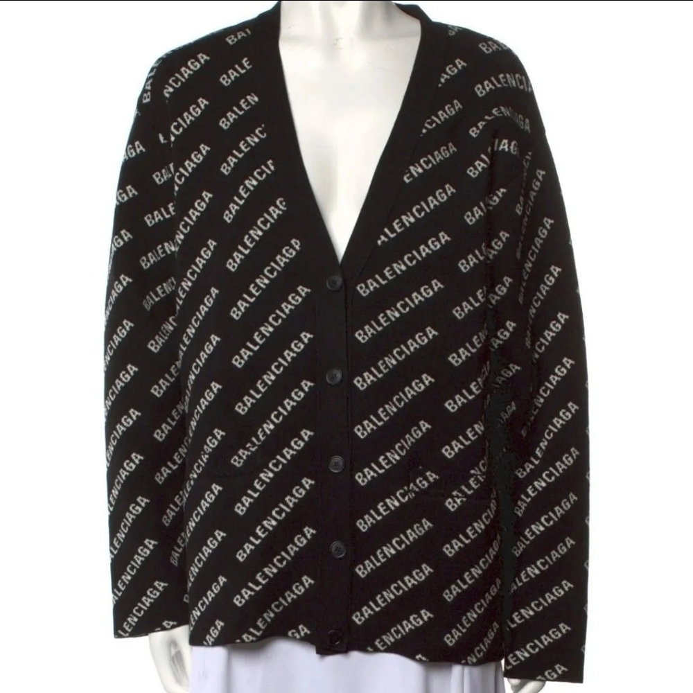 Balenciaga All Over Mini Logo V-Neck Cardigan